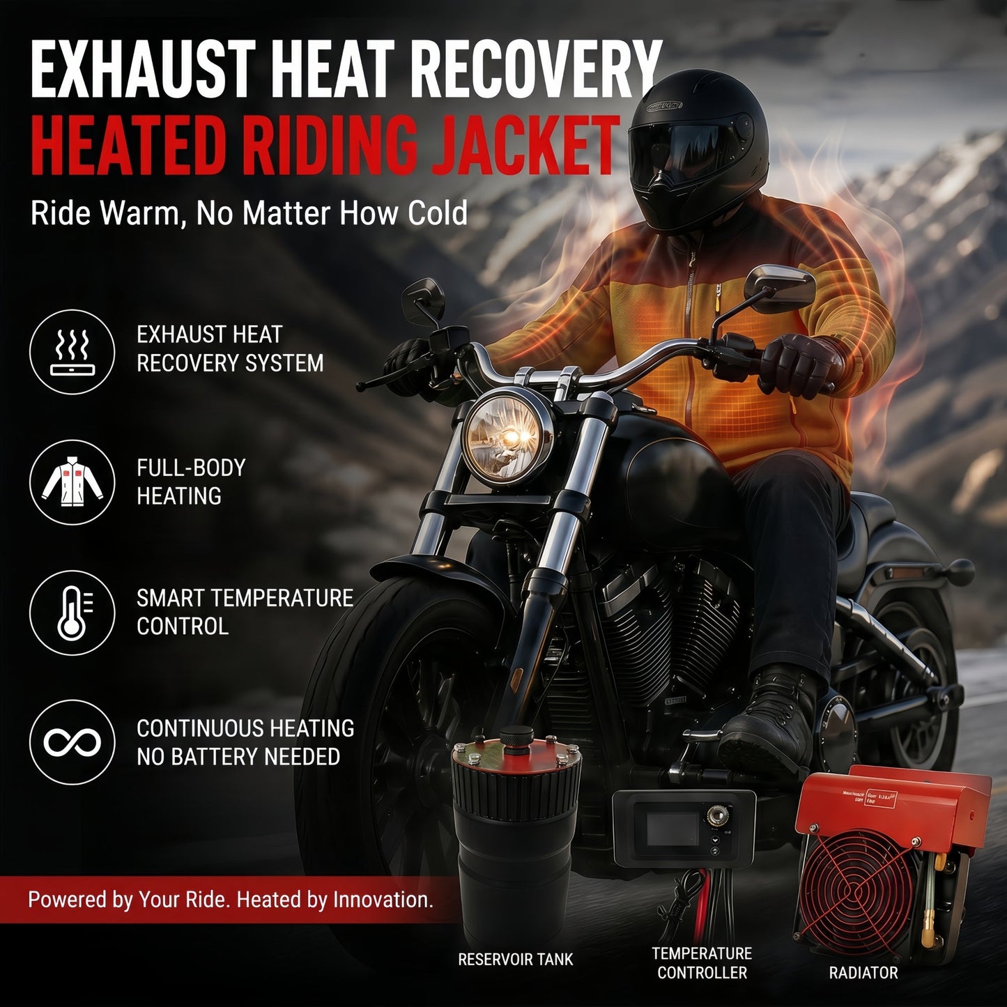 Heated Motorcycle Jacket - Powered by Exhaust Heat Recovery - Mini Catalizador®
