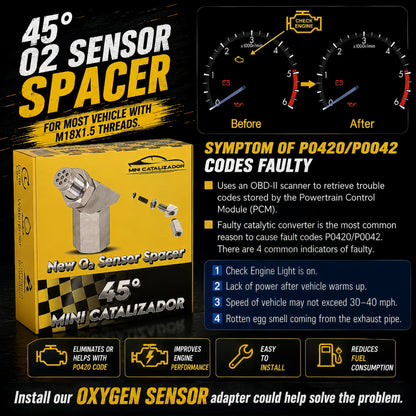 Mini Catalizador O2 Sensor Spacer CEL FIX P0420/P0042/P0430 Code Universal (45 Degree) - Mini Catalizador®