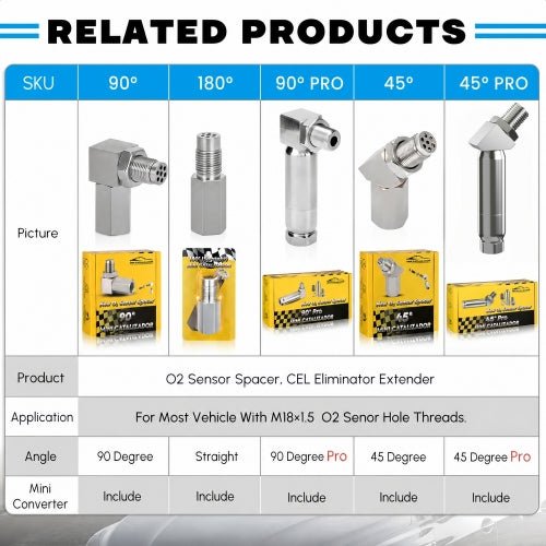 Mini Catalizador O2 Sensor Spacer CEL FIX P0420/P0042/P0430 Code Universal (45 Degree Pro) - Mini Catalizador®