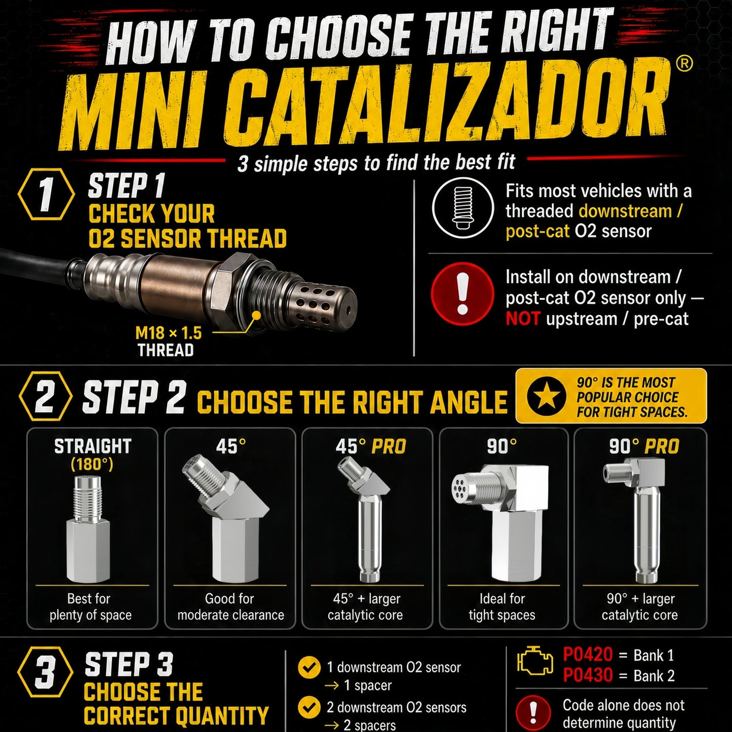 Mini Catalizador O2 Sensor Spacer CEL FIX P0420/P0042/P0430 Code Universal (90 Degree) - Mini Catalizador®