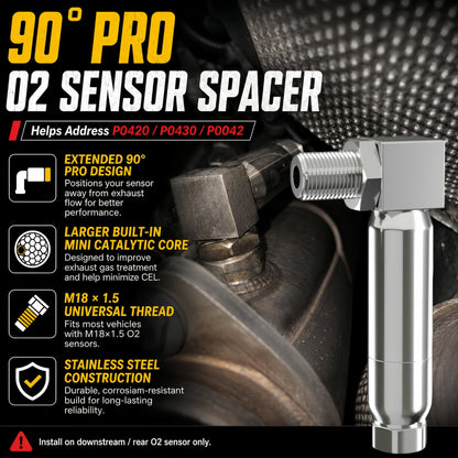 Mini Catalizador O2 Sensor Spacer CEL FIX P0420/P0042/P0430 Code Universal (90 Degree Pro) - Mini Catalizador®