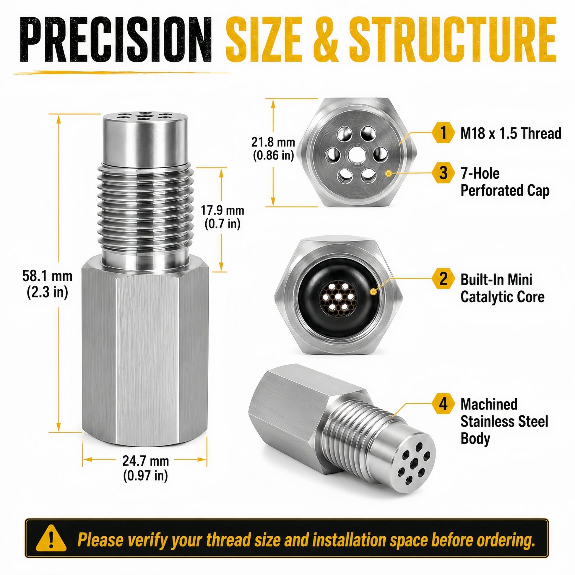 Mini Catalizador O2 Sensor Spacer CEL FIX P0420/P0042/P0430 Code Universal (Straight) - Mini Catalizador®