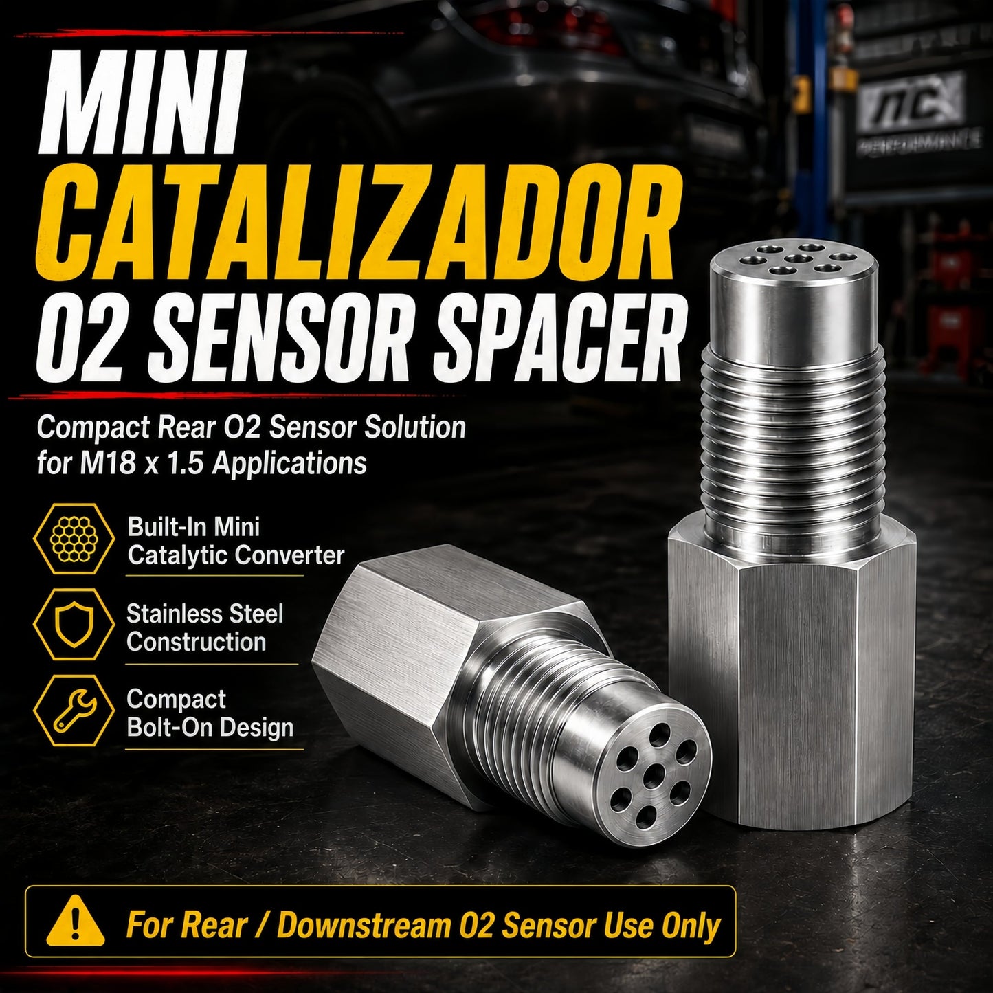 Mini Catalizador O2 Sensor Spacer CEL FIX P0420/P0042/P0430 Code Universal (Straight) - Mini Catalizador®